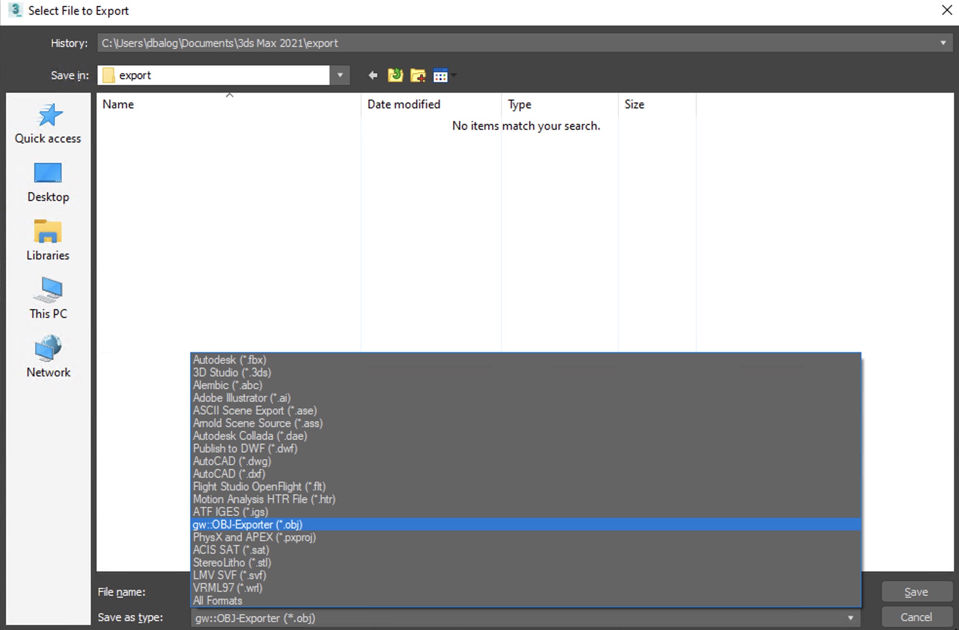 A panel showing which file format to pick