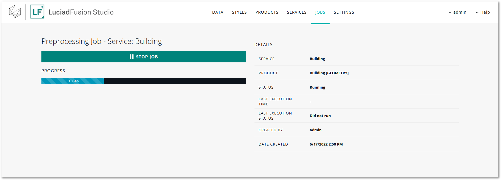 Monitoring progress of the pre-processing job