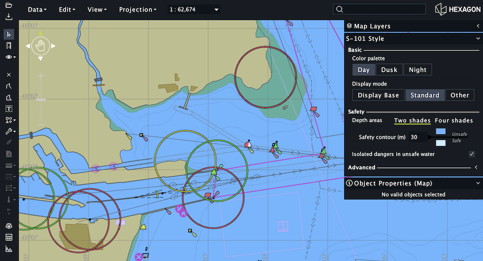 Visualization of an S‑101 dataset in Lucy, delivered via a WMS service from LuciadFusion