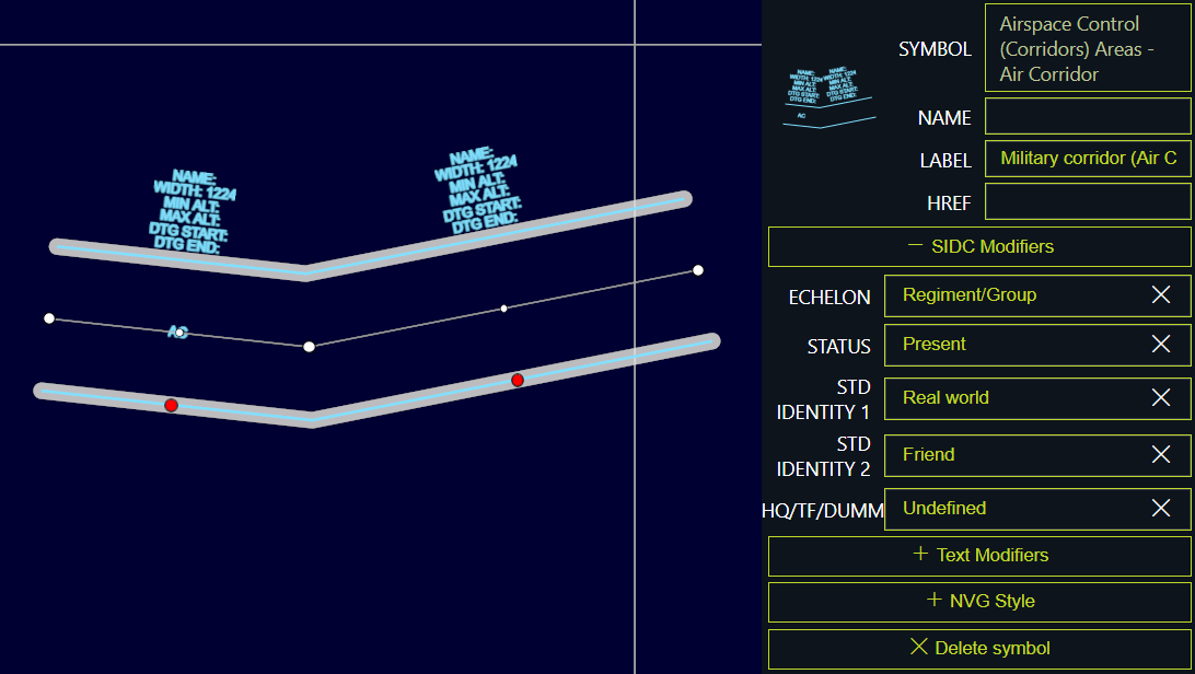 Visualization of a symbolized NVG corridor