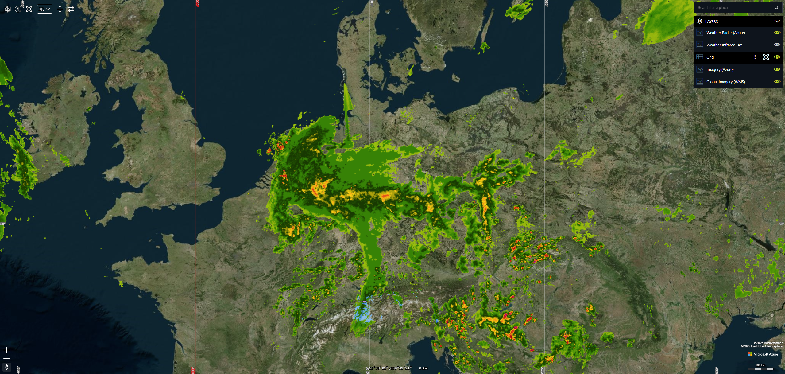 LuciadRIA Azure imagery weather radar