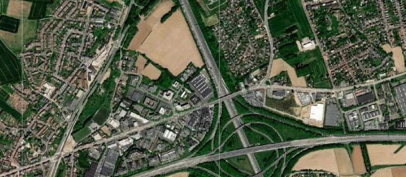 Different HERE maps showing aerial imagery, roads and traffic data.