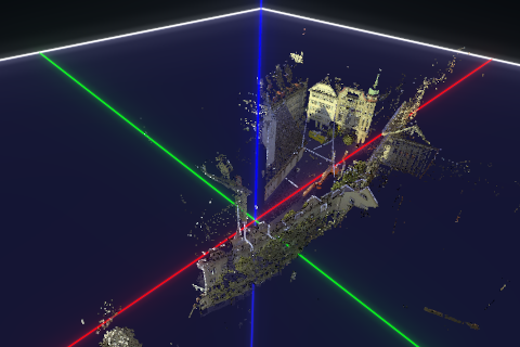 A non-georeferenced point cloud visualized in its local, Cartesian 3D reference