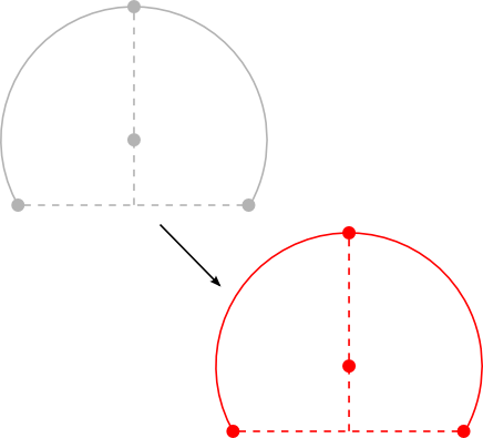 Translating the arc-by-bulge via the center point handle.